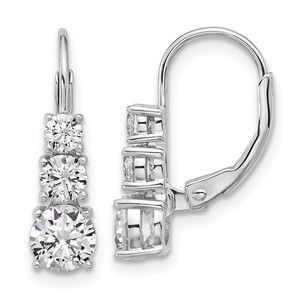 925 Sterling Silver Rhodium-plated CZ 6 Stone Leverback Earrings